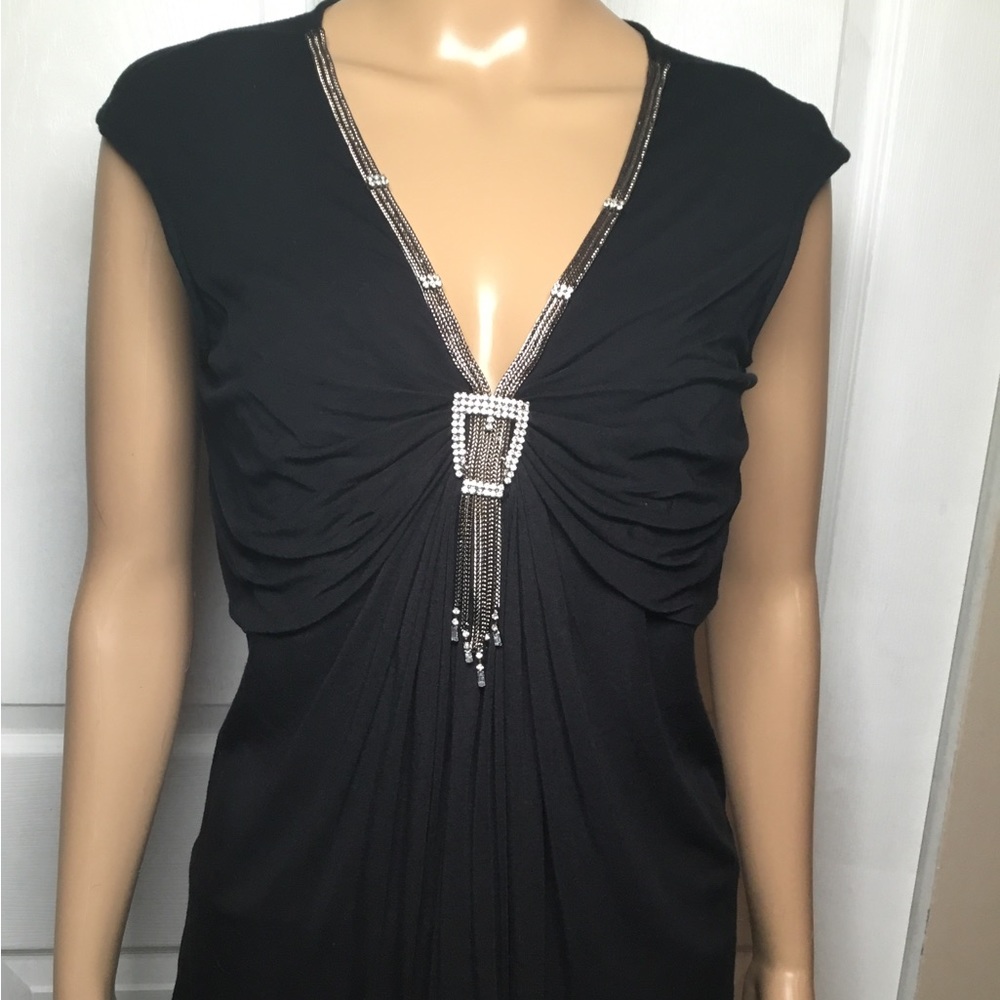 Bianca Nygard Black Evening Top with Chain/Crystal Neck - Size 6